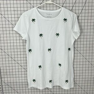 Talbots factory 100% cotton Novelty sequent bead, palm tree print T-shirt